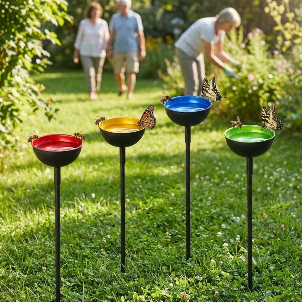 Ground Insert Butterfly Bath Bowl Rustproof Garden Rain Catcher  Yard Art Decor