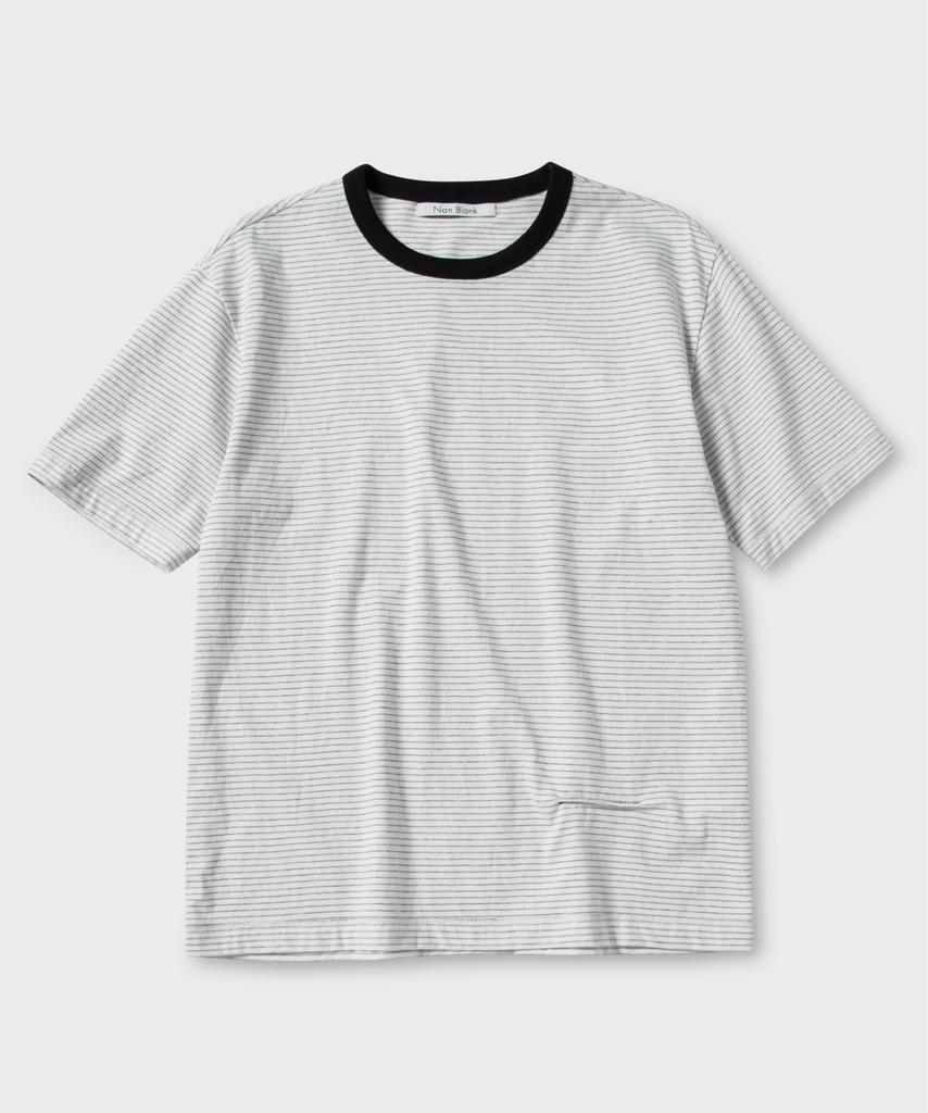 NONBLANK Striped Half T-Shirt_Melange Grey