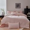 4Pcs Washed Microfiber Vertical striped colorful Bedding Set, Sweet Style Soft Duvet Cover with Zipper Flat Sheet Pillowcases