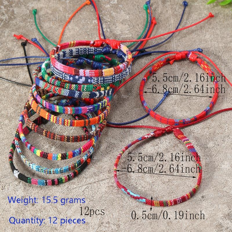Hot-selling cotton men's and women's bohemian hand-woven bracelets, 12-piece set, colorful surf bracelets
