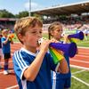 2Pcs Soccer Horn for Kids, 3 Tone Cheering Noise Maker for Sports Game, Handheld Football Shaped Trumpet for Stadium, Fan Party Supplies