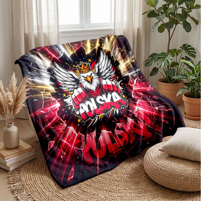 Poland Football Printed Flannel Blanket Skin Friendly Warm Decorative Throw for Indoor Couch Bed Daily Use