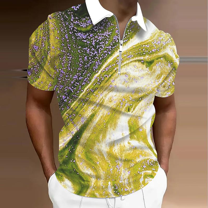 

Мужская рубашка поло повседневная на молнии с коротким рукавом модная повседневная на молнии лето весна стандартный крой 3D мраморный принт рубашка 8XL жёлтый