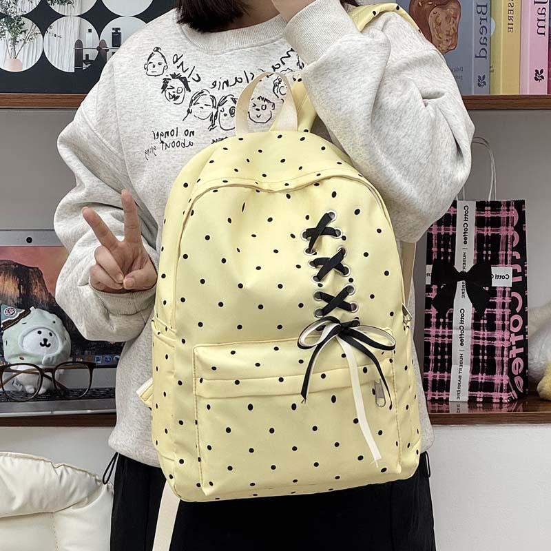 Schoolbag High-value polka dot girl Junior high school student schoolbag female, bow large capacity ins niche campus lightweight backpack