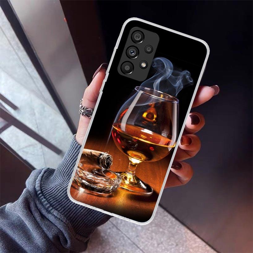 Cigar Whiskey Ice Drink Phone Case For Samsung Galaxy A12 A52S A42 A32 A22 A51 A50 Note 20 Ultra 10 S10 Plus A71 A70 A31 A30 A10