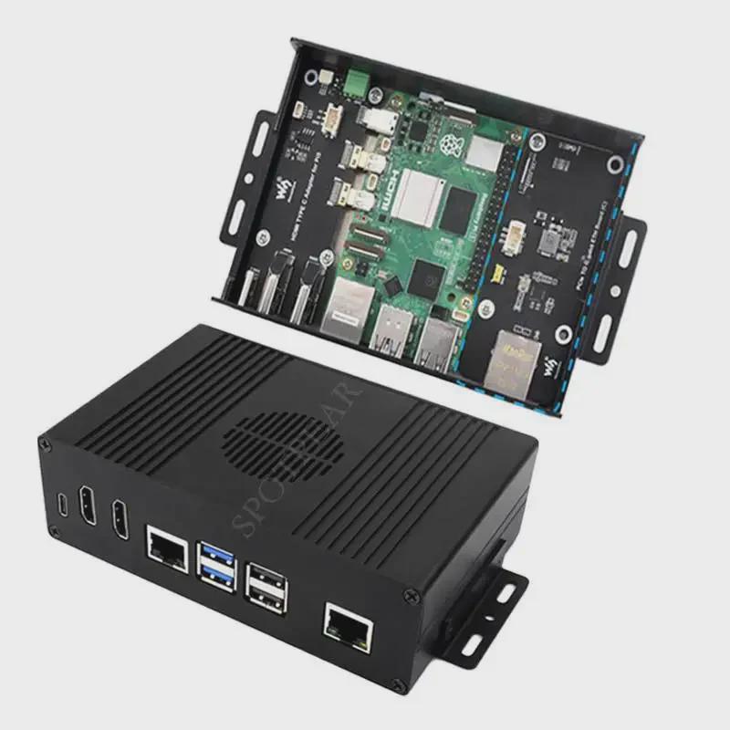 

Raspberry Pi 5 Enclosure Kit A: Features PCIe to Gigabit Ethernet with all interfaces aligned on one side.