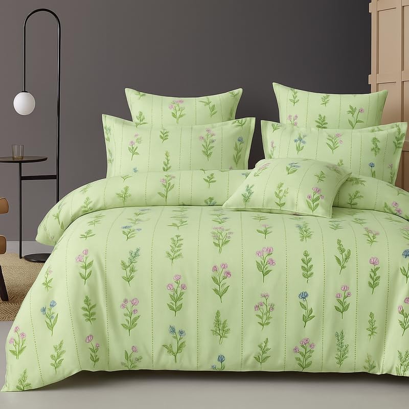 Простыня из микрофибры 300 TC, размер XXL, мягкий хлопок, Super King Size | 9 футов, 275 x 275 см, с 2 наволочками большого размера - Пастельно-фисташковый зеленый 9 Feet, 275 X 275 cm