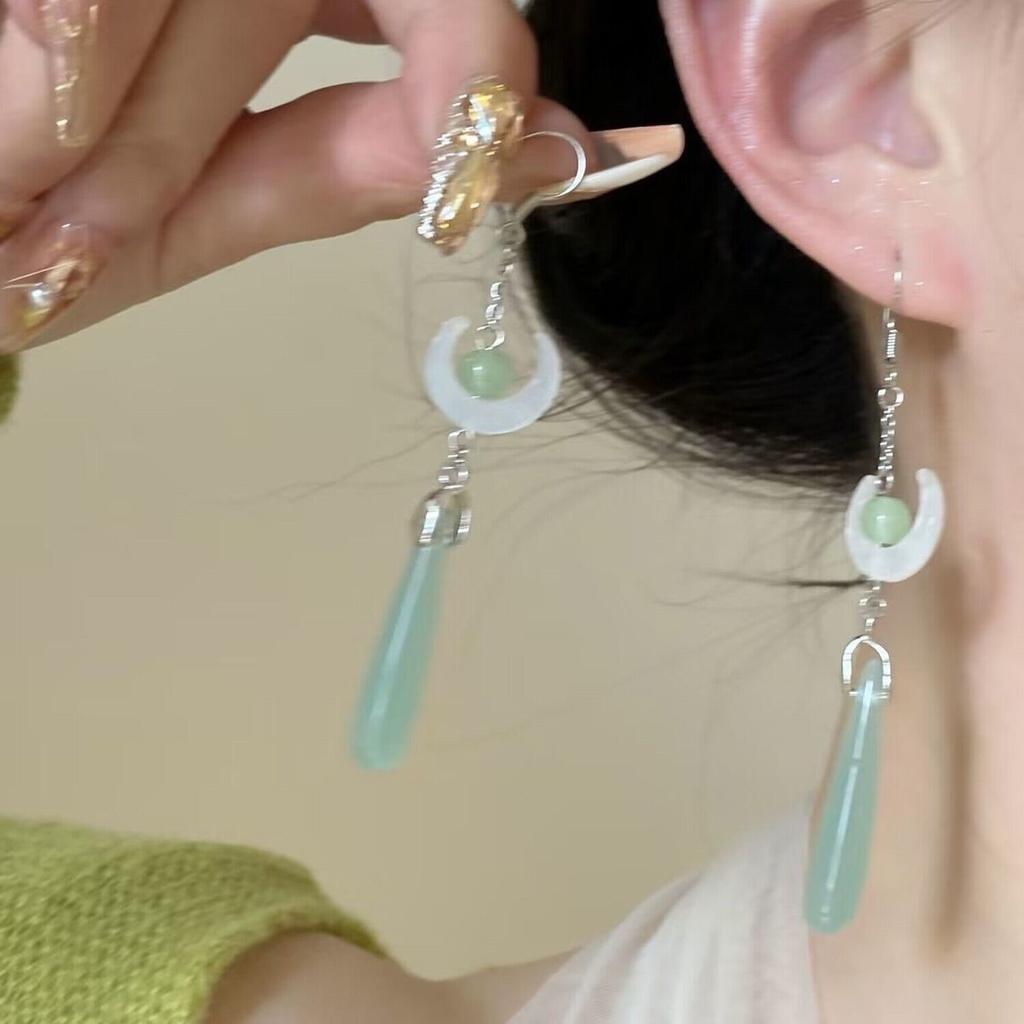 Steel Fun Zircon New Chinese Style Fan Shell Pendent Long Tassel Dangle National Style Earrings for Women Zircon Gift 2024