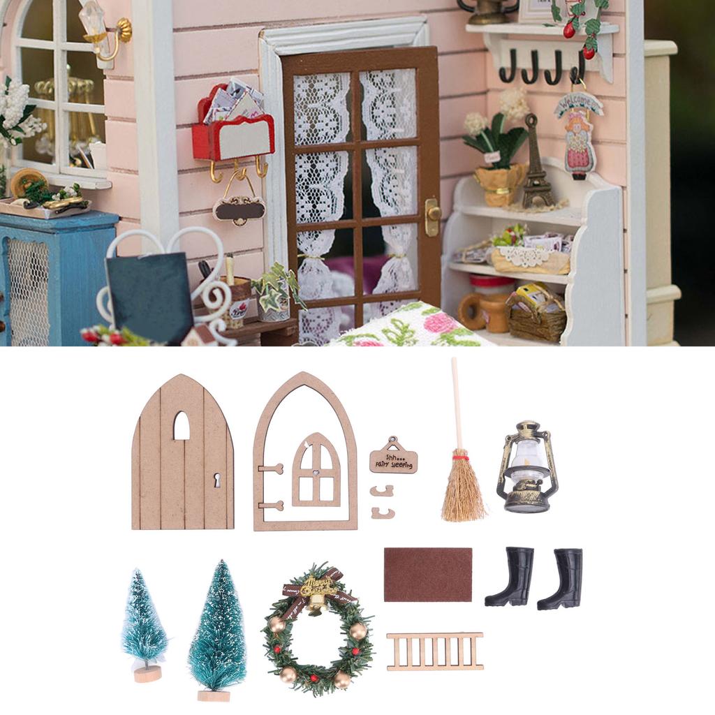 Dollhouse Fairy Door Kit Safe Sturdy Wood Vivid Colors High Simulation Dollhouse Christmas Door for 1:12 1:6 DIY