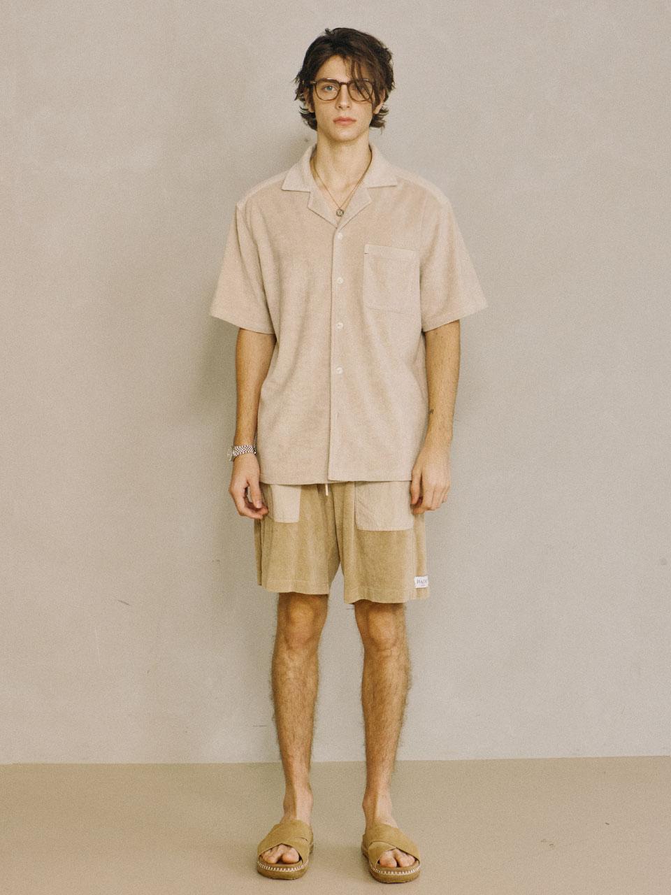 Wave Seoul Terry Open Collar Shirt Beige L