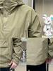 Men's Autumn Hooded Workwear Jacket with Zipper and Large Pocket - Casual, Loose, Trendy, Velvet-Lined