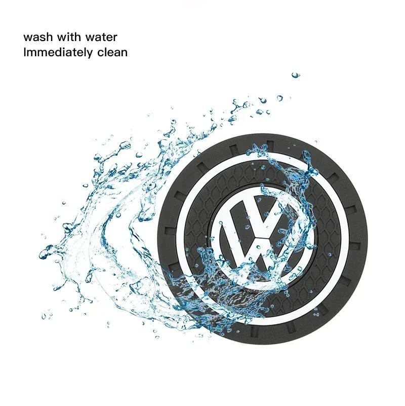 lmn1 Car Coaster Anti-Slip Water Cup Slot Pad Silica Gel pad For VW Scirocco Golf Amarok T5 Phaeton T-Cross Passat Polo Arteon Jetta