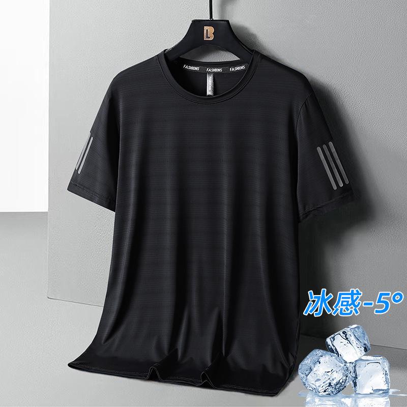 Grote Maat Sneldrogende Kleding Heren IJszijde T-shirt met Korte Mouwen Heren Zomer Dunne Heren T-shirt Zomer Sport Hardloop Top 4XL