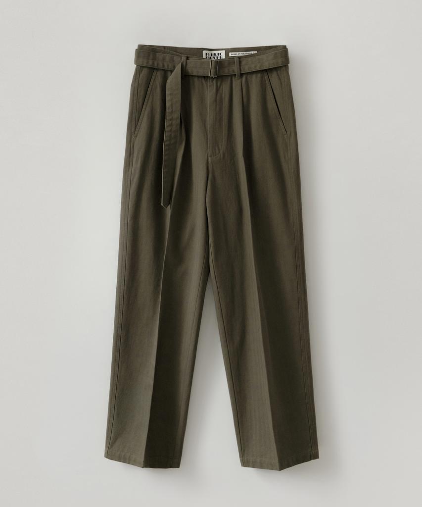 PUBLICFIGURE Cotton Herringbone Tapered Pants_Khaki