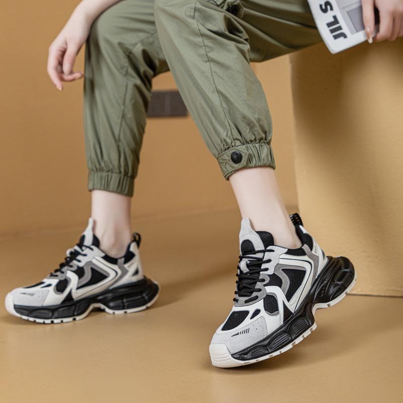 Sneakers Women's Spring New Breathable Leather Dad Shoes Women's Versatile Platform Running Casual Shoes Women's Trend