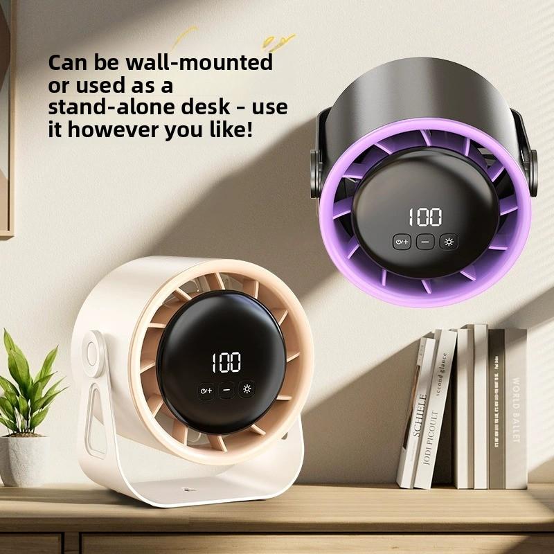 Ventilador de escritorio recargable con pantalla digital y circulación de aire potente