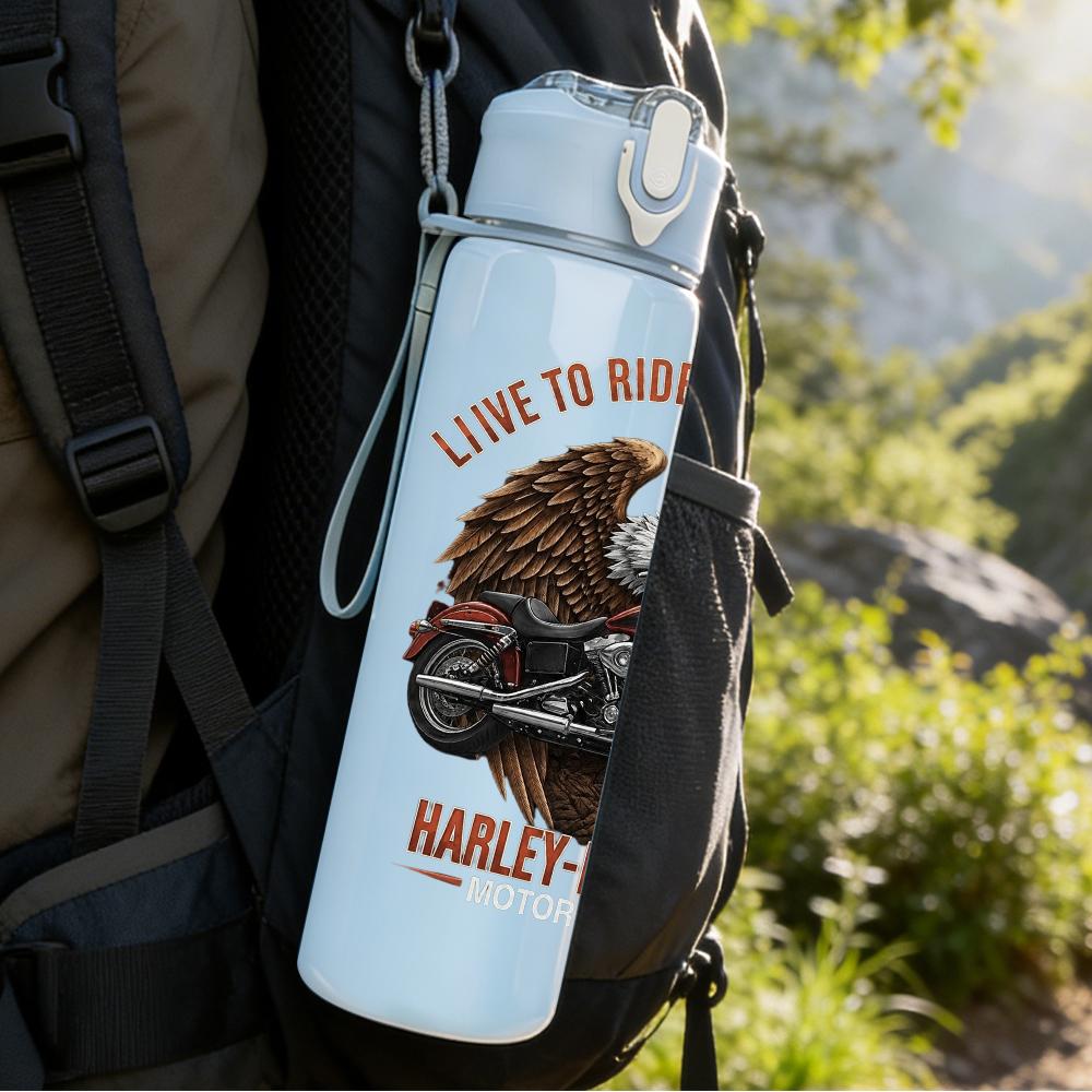 1PC Retro Eagle Skull Circular Band Logo Print 750ml Portable Sports Water Bottle Leakproof Gym Outdoor Travel Drink Cup
