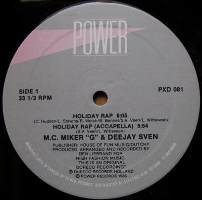 12inch Record M.C. MIKER G  DEEJAY SVEN  Holiday Rap PXD081 POWER RECORDS 1986 Canada Pop Used