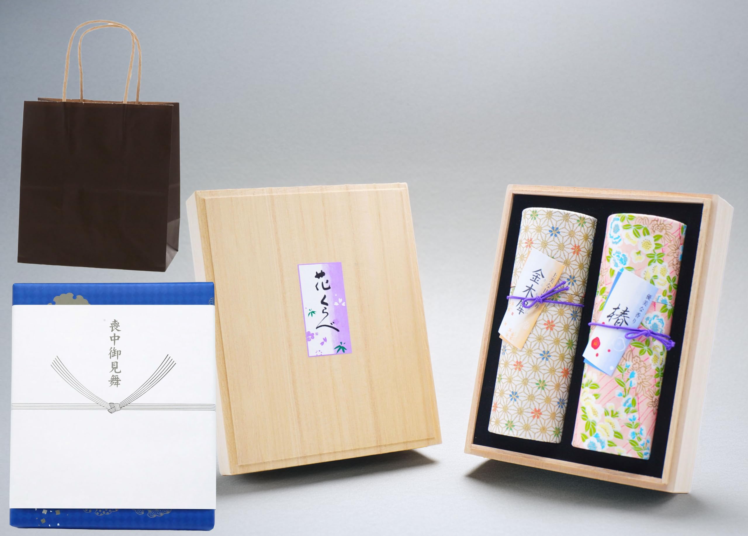 

[Includes a paper bag for carrying, perfect for condolence gifts] Hanakurabe Two-Flavor Incense Set (Osmanthus and Camellia Scents) in a Premium