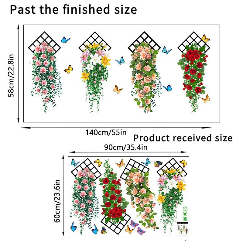 Sticker Mural Autocollant Imperméable Amovible avec Fleurs Simulées et Plantes Vertes pour Décoration Intérieure de Salon et Chambre