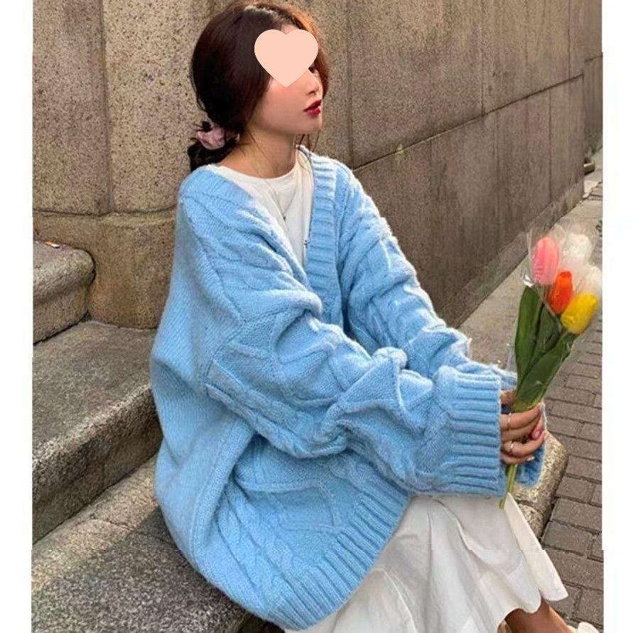 Plus Size Korean Style Loose Cable Knit Cardigan Coat - Women's Spring/Summer Fashion