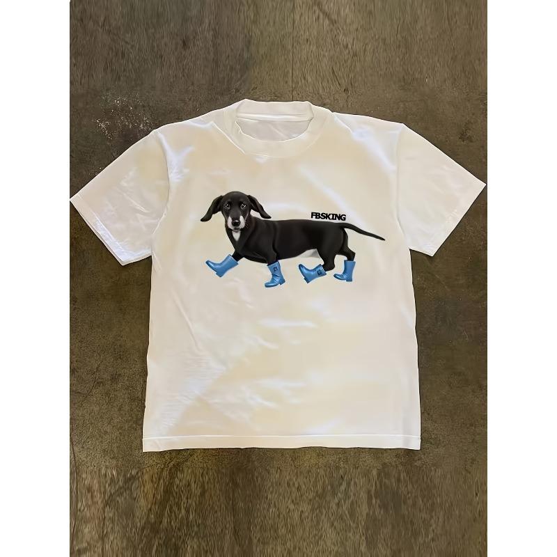 

Men S Retro Nostalgic Style T-Shirt,Dachshund Dog Print Short Sleeve Spring Summer Fashion Versatile Design Top 4XL білий