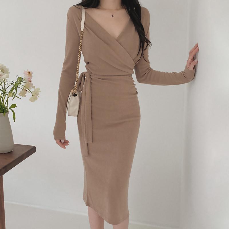 Autumn-Winter Slimming Ruched Long-Sleeve Dress