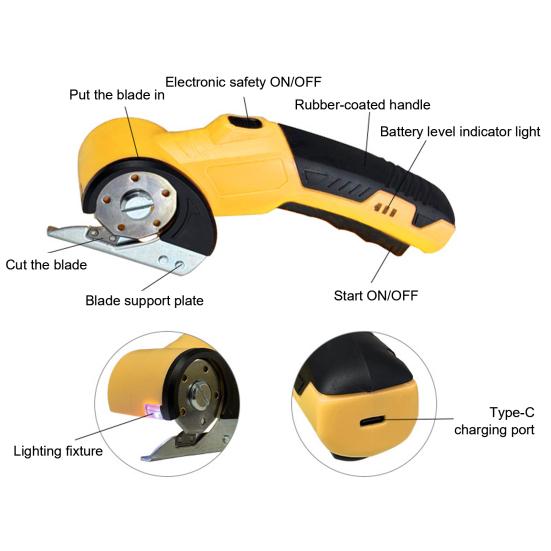 Cordless Cardboard Cutter Electric Fabric Shears High-Speed Motor Lightweight Design Rechargeable Rotary Cutter
