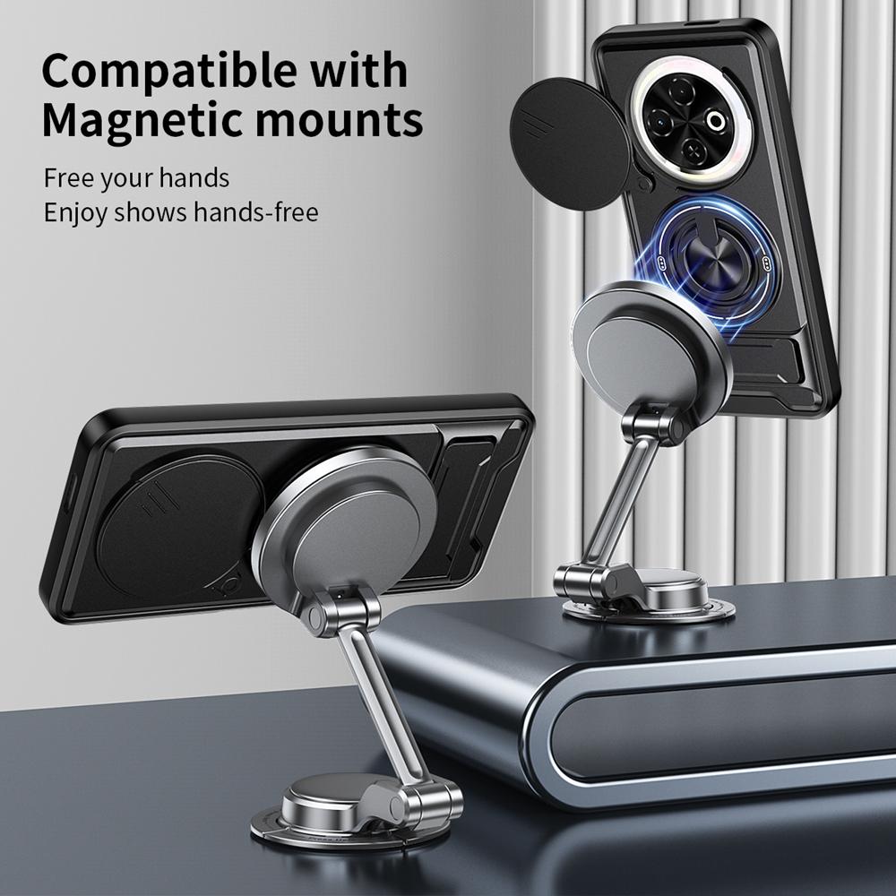 KEYSION Magnetic Phone Case for TECNO Spark 30C 4G Slide Camera Protection Upright Kickstand Shockproof Back Cover for Spark 30C
