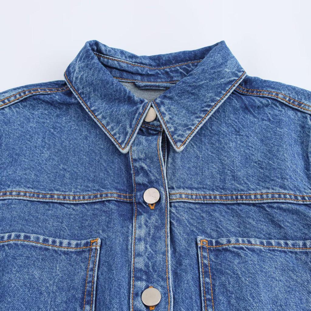 2025 Spring Women's Casual Loose Denim Midi Dress with Button Decor