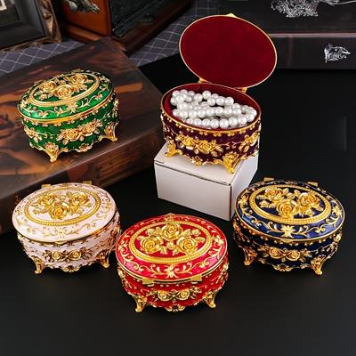 Rose Flower Jewelry Box Retro Home Vanity Metal Storage Box Decorative Trinket Organizer for Rings Earrings & Small Accessories