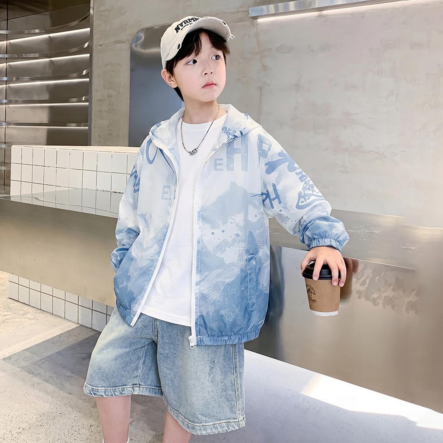 Boys  2026 Sun Protection Jacket - Gradient, Breathable, and Stylish for Older Children 170 серый