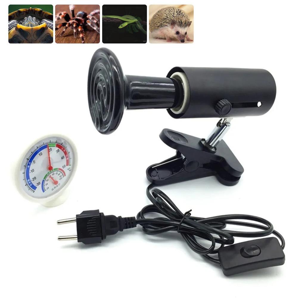 1Set Reptile Heating Lamp Kit 360 Degree Rotation Clamped UVA/UVB Lamp Rack Thermometer Hygrometer EU Plug 25/50/75/100/150/200W