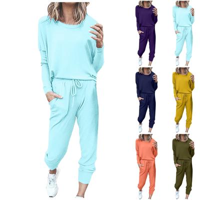 Women's Home Loose Color Long-Sleeved Long Pants Casual Sports Suit