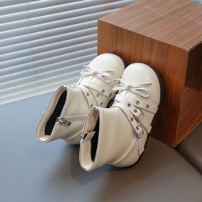 Children's Fashion Soft Bottom Ankle Boots Girls Bow Leather Boots