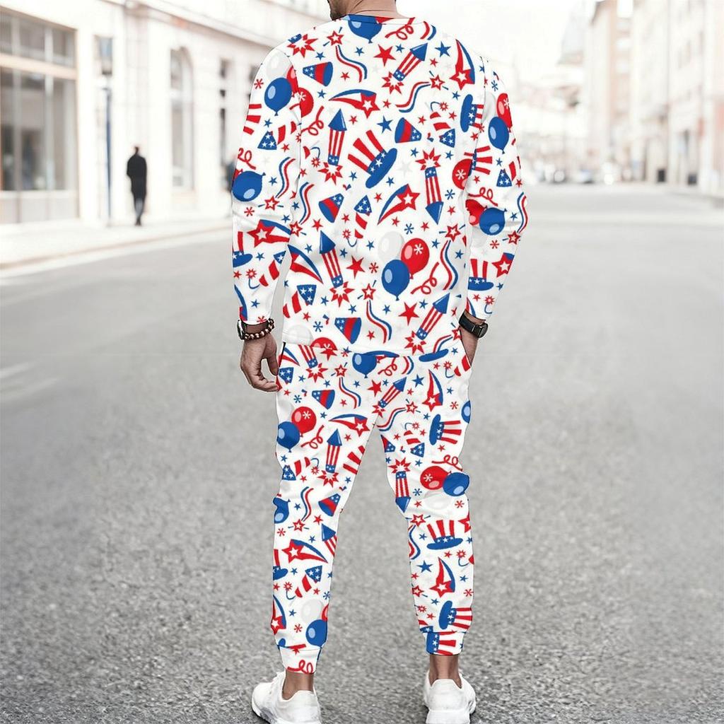 Men Dark Blue Patriotic Popsicle Print Long Sleeve Sweatshirt And Drawstring Jogger Pants Two Piece Outfit