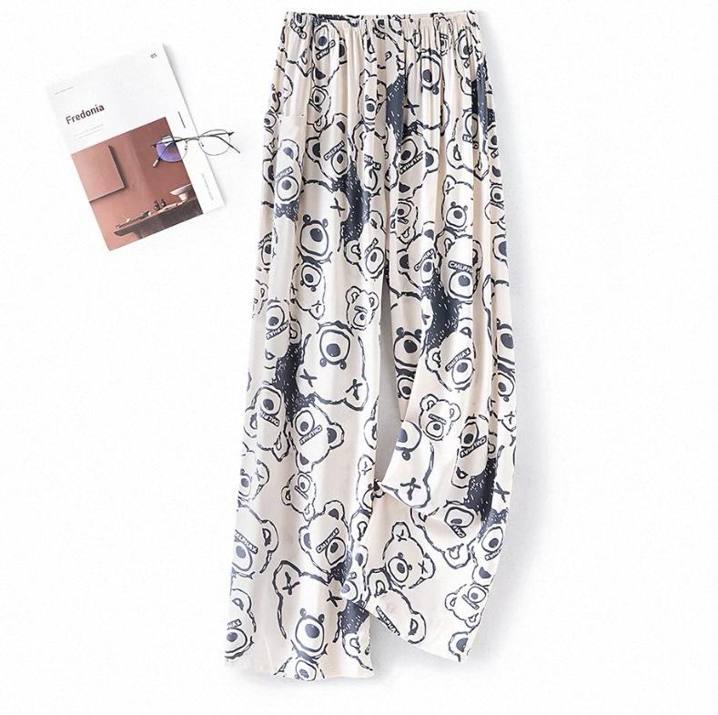 Summer men's cotton and silk pajama pants plaid home pants loose can be worn outside beach long pants youth artificial cotton