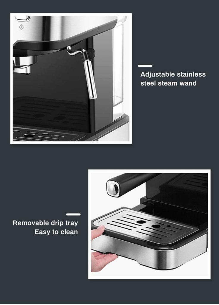 HiBREW H5 1050W Coffee Maker, 20 Bar Semi-Auto Cappuccino Espresso Coffee Machine, 1.5L Capacity, Temperature Display