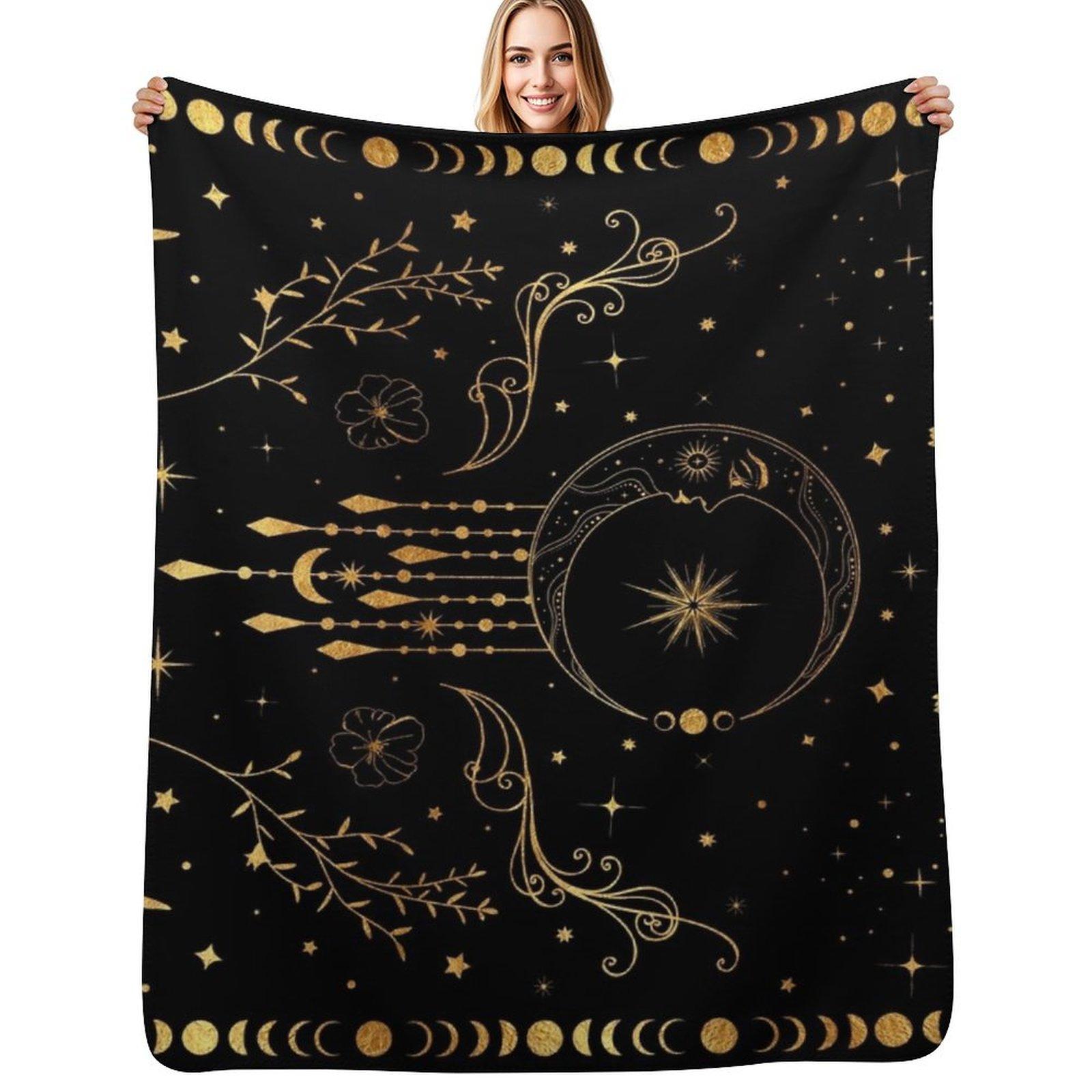 Celestial crescent moon with floral accents and moon phase Throw Blanket Soft Cozy Blanket for Pet Kids Adults Size: 75*100cm, Weight: 230 GSM