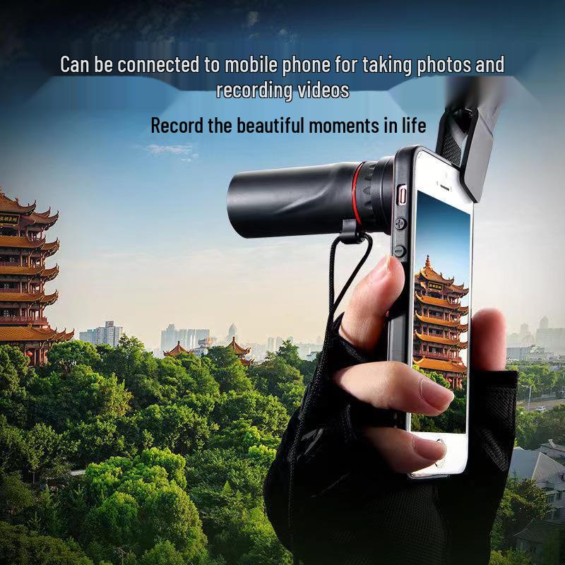 High-Magnification HD Monocular with Night Vision for Mobile Phone Bird Watching, Portable and Phone-Compatible for Outdoor Photography