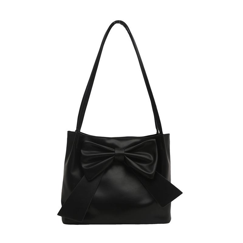 Japanese Solid Color Large Capacity Bow Tote Handbag: New Fashionable Simple Underarm Bag