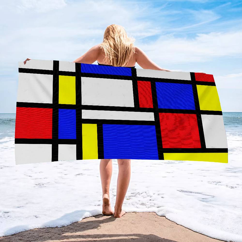Geometrische Schilder P-Piet M-Mondrian Microvezel Deken Droogstrandlakens Oversized Bedrukking Super Absorberend Zwembad Handdoek Deken
