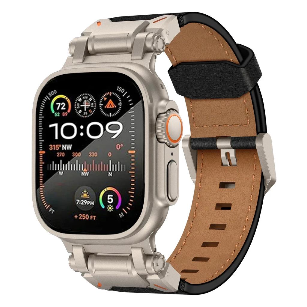 Leather Strap for Apple Watch Ultra 49mm 45mm 42 44mm Luxury Men Band for iWatch Se 6 5 4 Series 9 8 7 Ultra 2 Bracelet