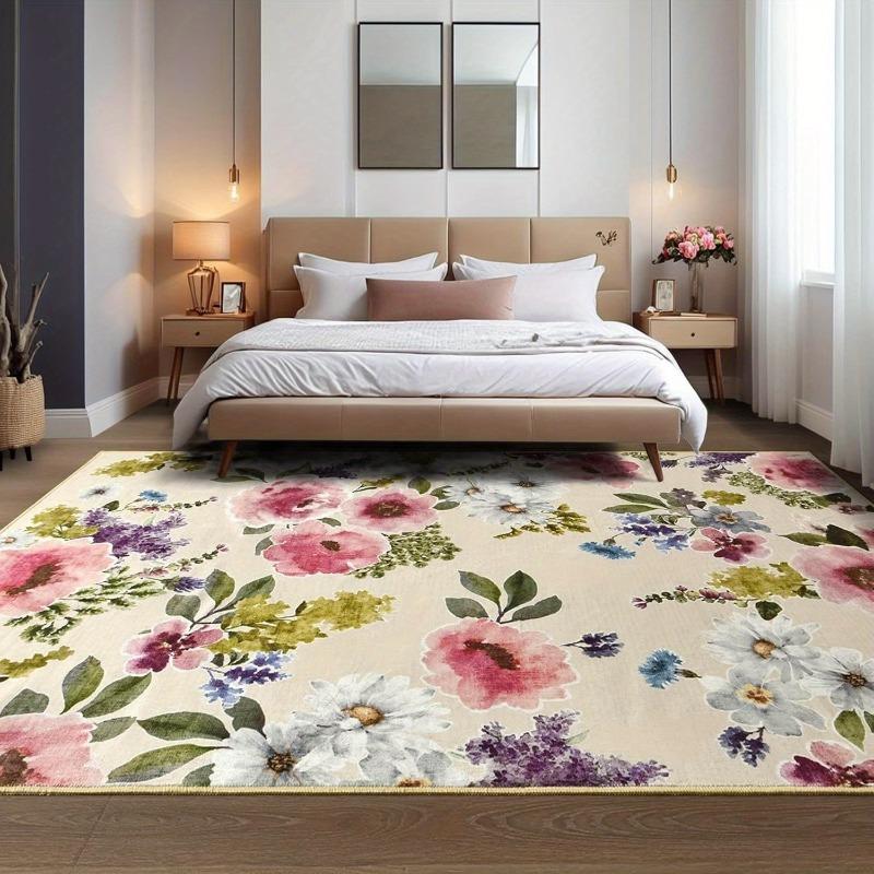 Tappeto da Salotto Floreale Bohemien, Poliestere Morbido Antiscivolo, Tappeto Vintage, Camera da Letto, Sala da Pranzo, Ufficio, Regalo, Casa