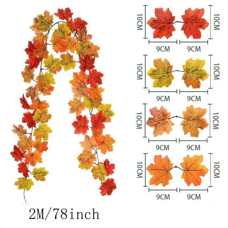 2M Fall Maple Leaves Artificial Garland Fake Plants Autumn Decor Flowers Vine for Thanksgiving Halloween Festivals Wedding Decor