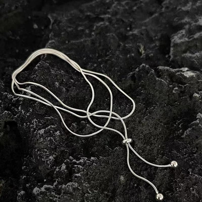 New Stainless Steel Long Snake Chain Necklace for Women Men Minimalist Silver Color Geometric Adjustable Choker Simple Jewelry