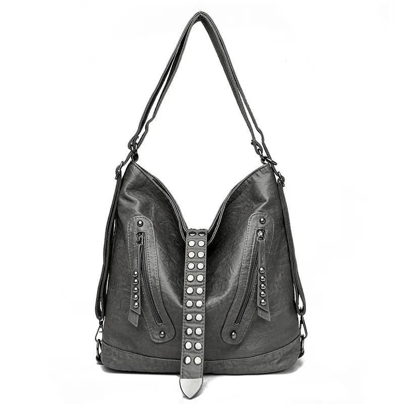 Borsa a Spalla Singola da Donna di Grande Capacità Retrò Design alla Moda con Borchie Multifunzionale Doppia Zaino Forma a Secchiello