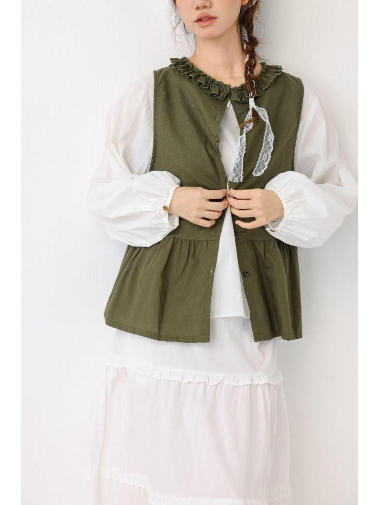 2026 Spring/Summer Women's Japanese Linen Ruffled Vest – Sleeveless, Loose-Fit, Reversible Jacket