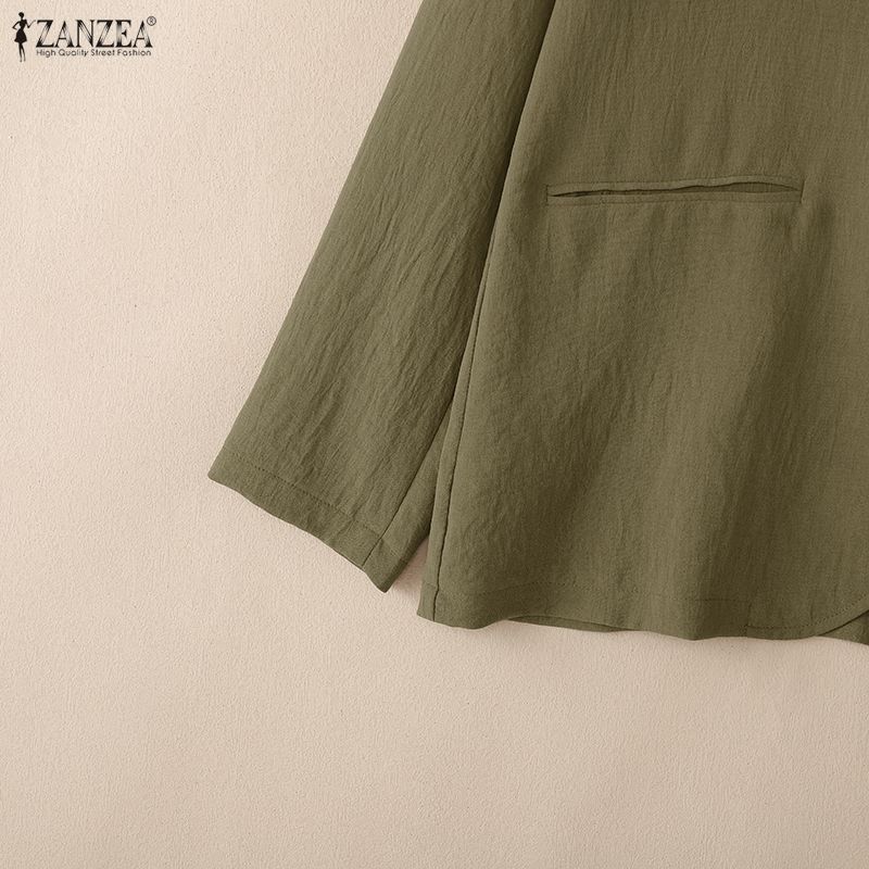 ZANZEA Women Turn Down Collar Casual Long Sleeve Thin Cardigan Blazer