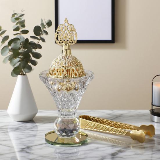 Arabic Incense Burner Glass Desktop Incense Holder with Lid Hollow